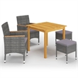 vidaXL Dining Set in Gray Solid Acacia Wood 5 Piece Set Dining Set Square