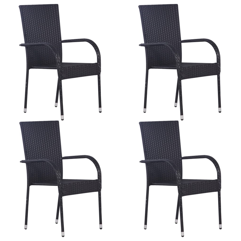 vidaXL Dining Set in Black/Natural Wood Solid Acacia Wood Medium Stackable