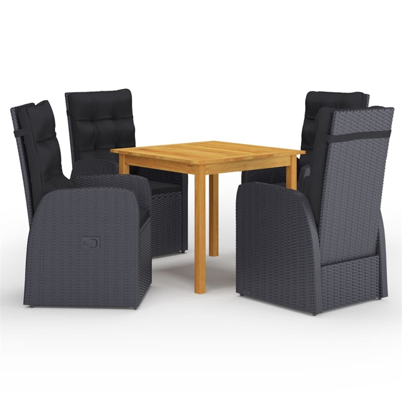 vidaXL Garden Dining Set in Black and Natural Wood Solid Acacia Wood Medium