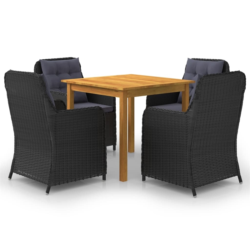 vidaXL Dining Set in Black Solid Acacia Wood Compact Ergonomic Dining Set