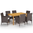 vidaXL Solid Acacia Wood Large Ergonomic Dining Set in Brown