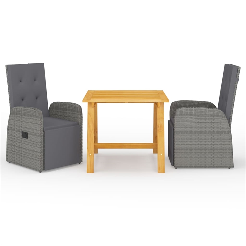 vidaXL Solid Acacia Wood 3 Piece Garden Dining Set in Gray