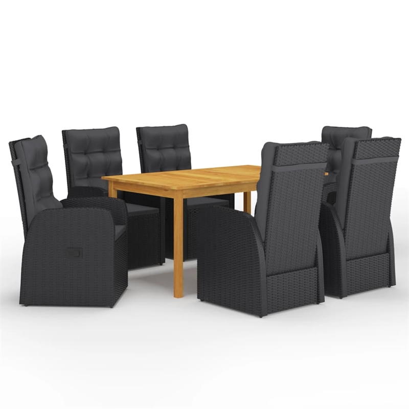 vidaXL Solid Acacia Wood 7 Piece Garden Dining Set in Black