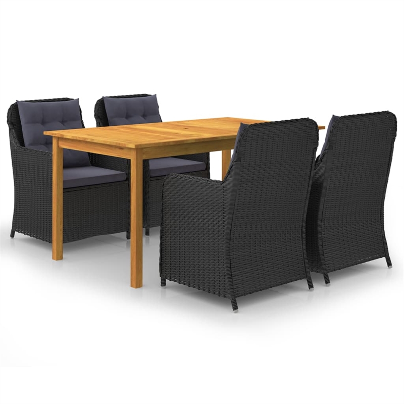 vidaXL Solid Acacia Wood 5 Piece Set Dining Set in Black