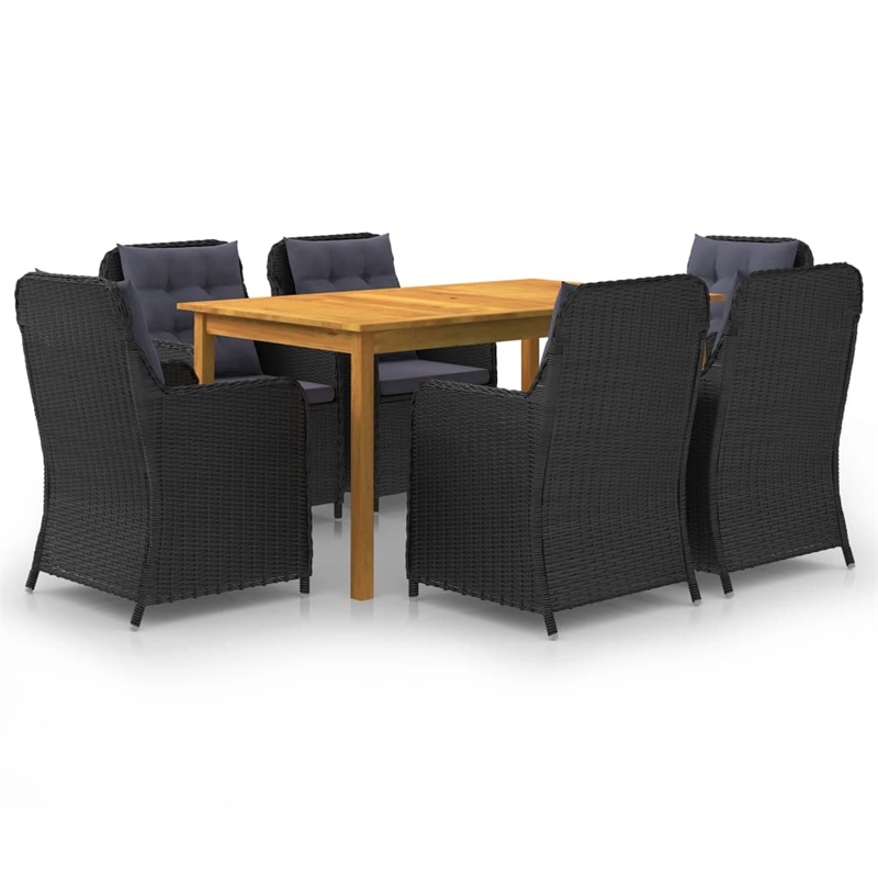 vidaXL 7 Pieces Solid Acacia Wood Dining Set in Black