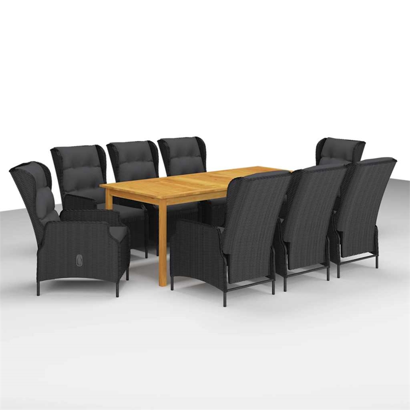 vidaXL Solid Acacia Wood Large Adjustable Armrests Dining Set in Dark Gray