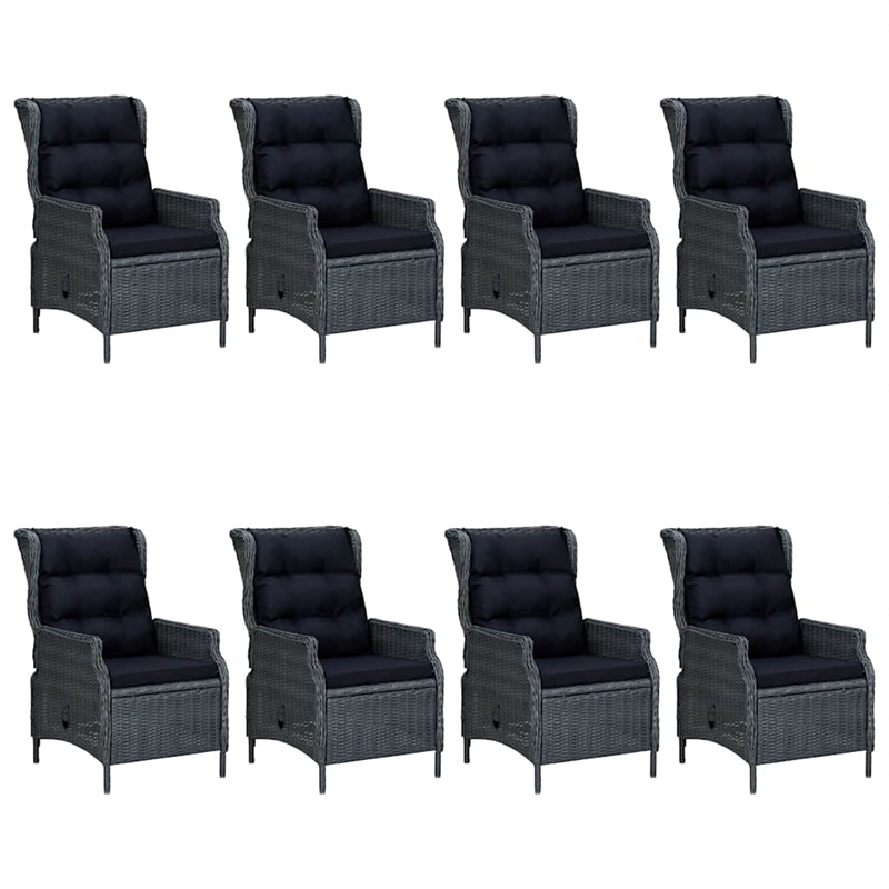 vidaXL Solid Acacia Wood Large Adjustable Armrests Dining Set in Dark Gray