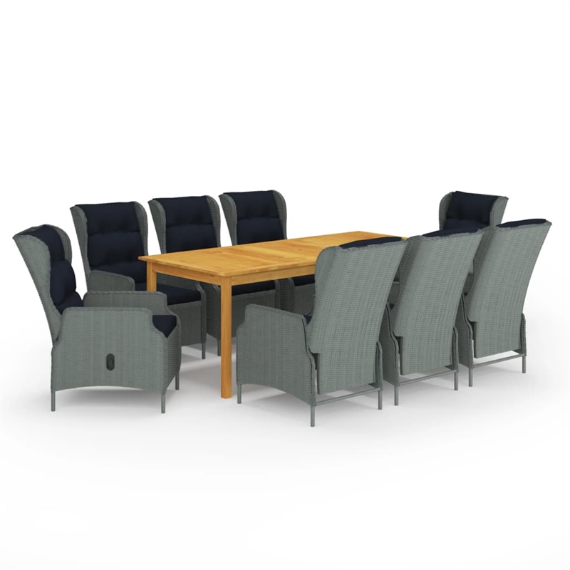 vidaXL Solid Acacia Wood Medium Dining Set in Light Gray/Black