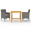 vidaXL Solid Acacia Wood 3 Piece Set Durable Dining Set in Gray