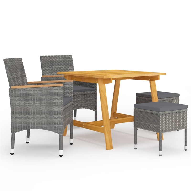 vidaXL Solid Acacia Wood 5 Piece Set Ergonomic Dining Set in Gray