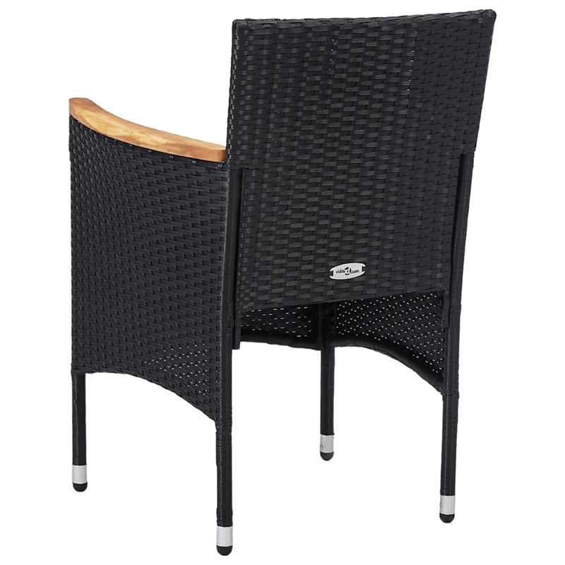 vidaXL Solid Acacia Wood/PE Rattan 7-Piece Set Dining Set in Black