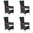 vidaXL Solid Acacia Wood Large Adjustable Armrests Dining Set in Black