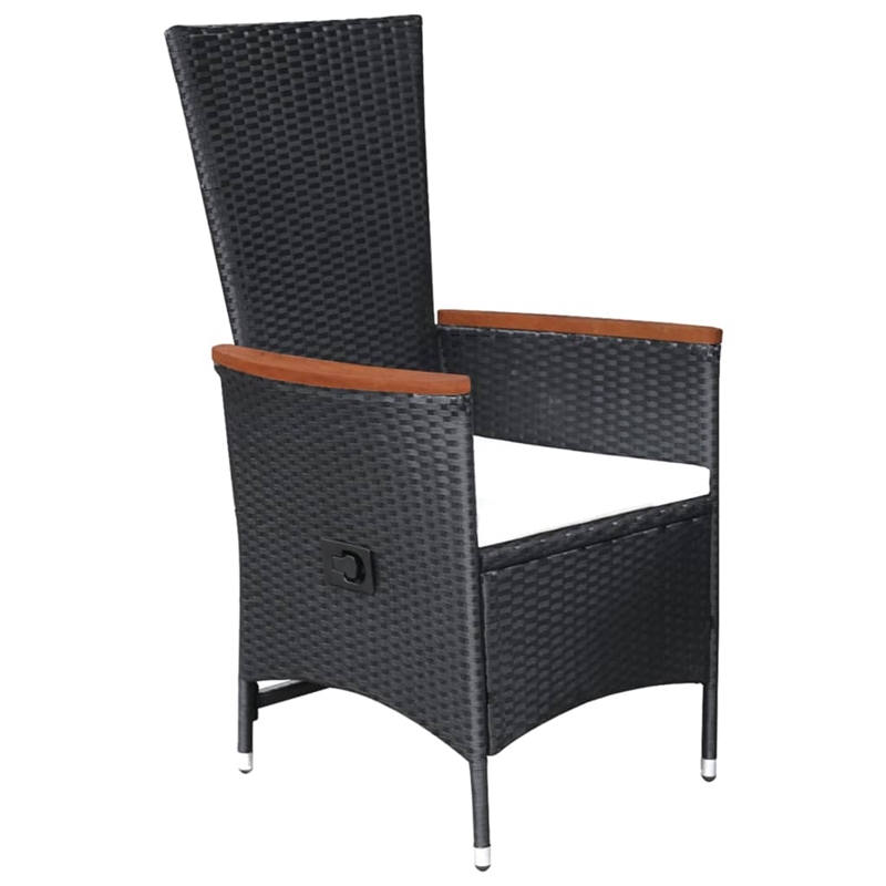 vidaXL Solid Acacia Wood Large Adjustable Armrests Dining Set in Black