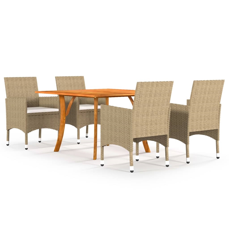 vidaXL Solid Acacia Wood Medium Outdoor Dining Set in Beige