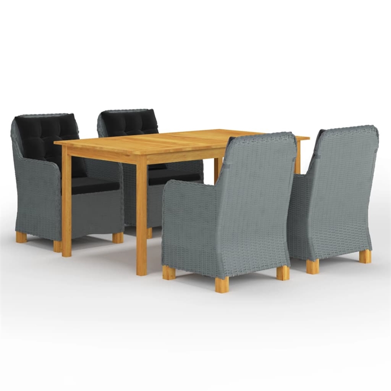 vidaXL 5 Piece Solid Acacia Wood Dining Set in Light Gray