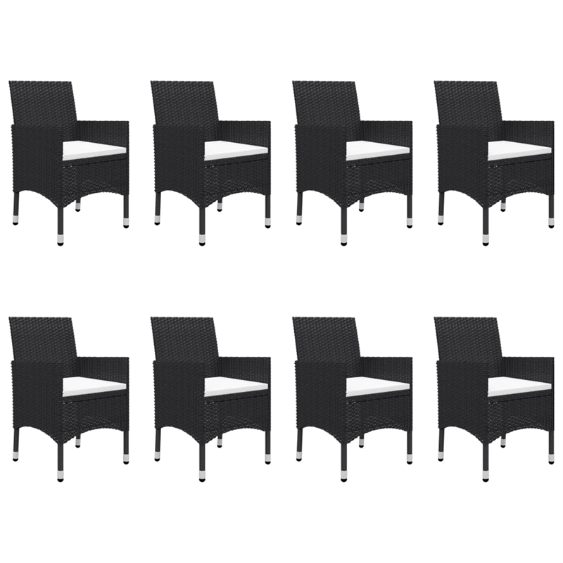 vidaXL Solid Acacia Wood/PE Rattan Large Dining Set in Black/Cream White