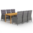 vidaXL Solid Acacia Wood Removable Covers Garden Dining Set in Gray