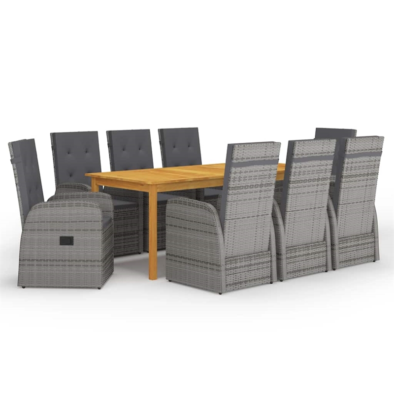 vidaXL Solid Acacia Wood Large Dining Set in Gray/Dark Gray