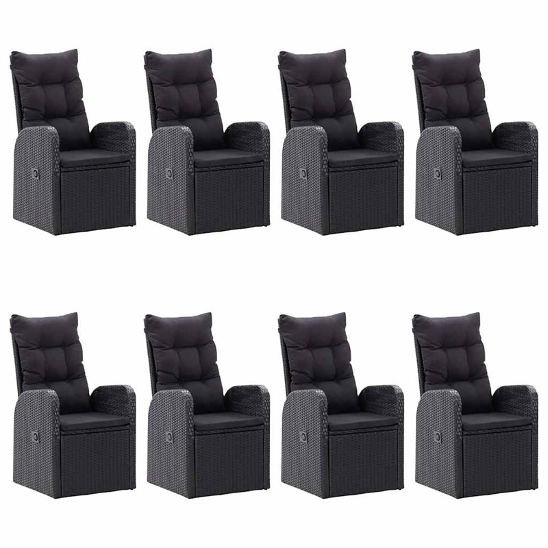 vidaXL Solid Acacia Wood Large Adjustable Armrests Dining Set in Black