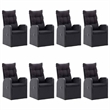 vidaXL Solid Acacia Wood Large Adjustable Armrests Dining Set in Black