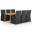 vidaXL Solid Acacia Wood Large Removable Covers Dining Set in Black