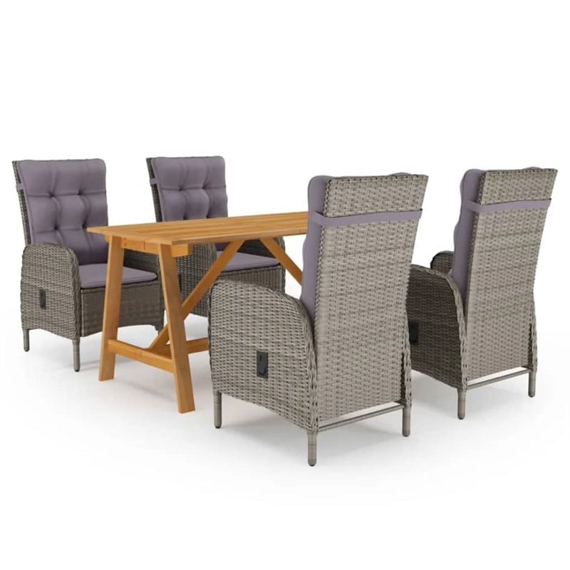 vidaXL Solid Acacia Wood Standard Ergonomic Dining Set in Gray