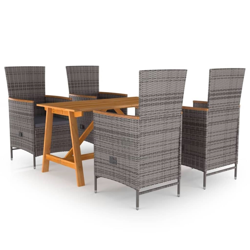 vidaXL Solid Acacia Wood 5 Piece Set Removable Covers Dining Set in Gray