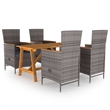 vidaXL Solid Acacia Wood 5 Piece Set Removable Covers Dining Set in Gray