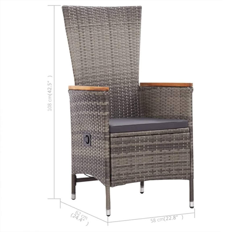 vidaXL Solid Acacia Wood 5 Piece Set Removable Covers Dining Set in Gray
