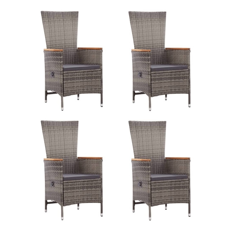 vidaXL Solid Acacia Wood 5 Piece Set Removable Covers Dining Set in Gray