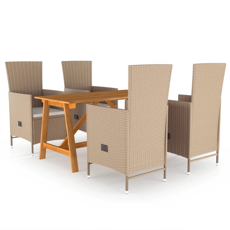 vidaXL Solid Acacia Wood Dining Set in Beige/Cream White