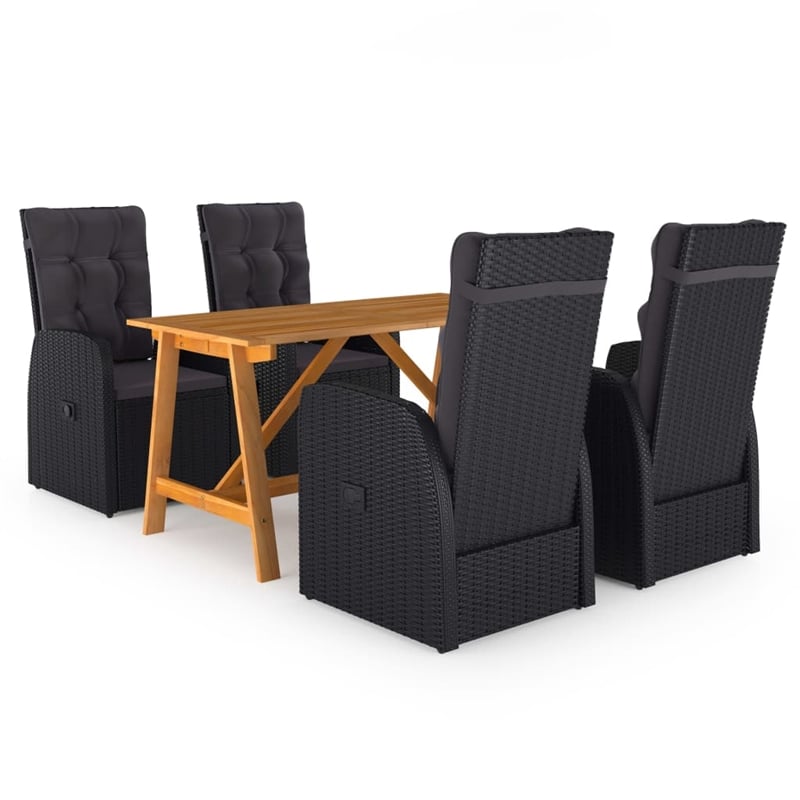 vidaXL Solid Acacia Wood & PE Rattan Dining Set in Black