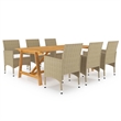 vidaXL Solid Acacia Wood Large Ergonomic Dining Set in Beige
