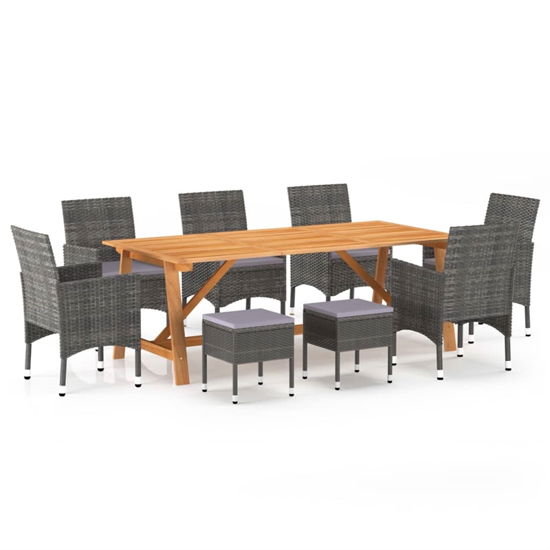 vidaXL Acacia Wood Large Ergonomic Dining Set in Gray