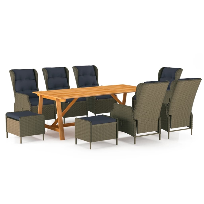 vidaXL Dining Set in Brown Table/Black Cushions