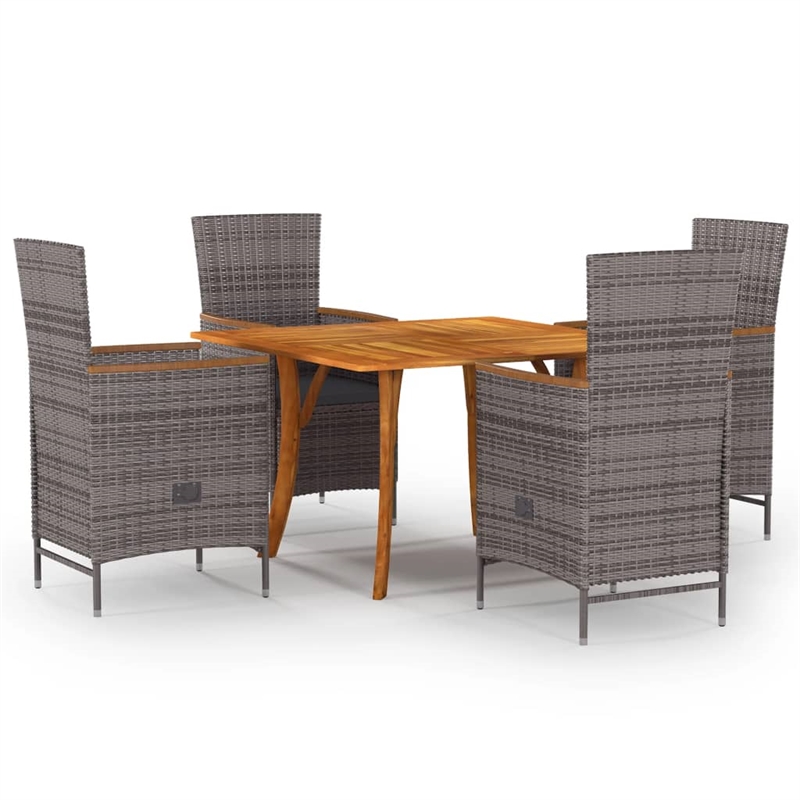 vidaXL Solid Acacia Wood Standard Adjustable Armrests Dining Set in Gray