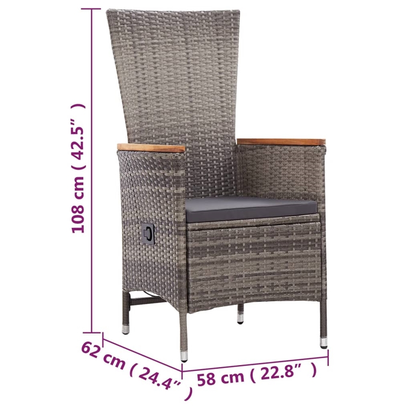 vidaXL Solid Acacia Wood Standard Adjustable Armrests Dining Set in Gray
