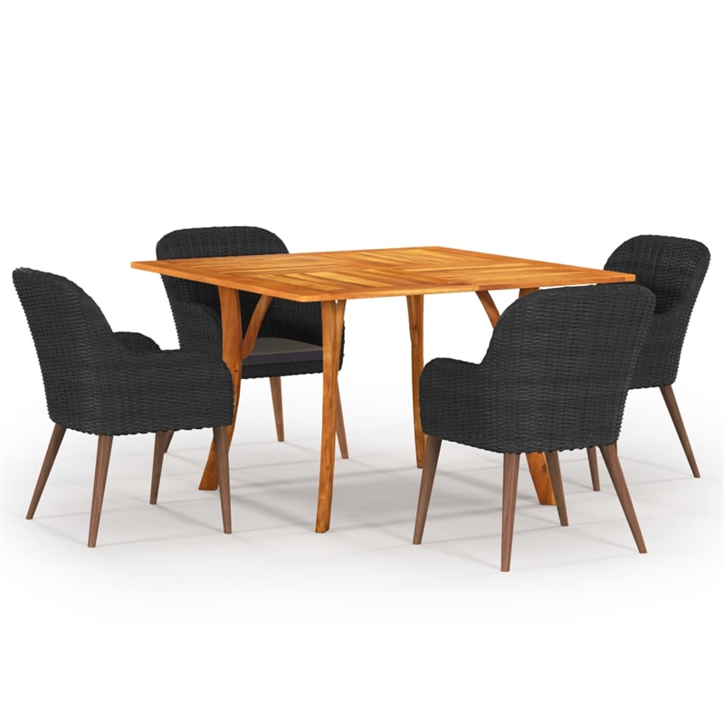vidaXL Solid Acacia Wood Medium Tough Dining Set in Black