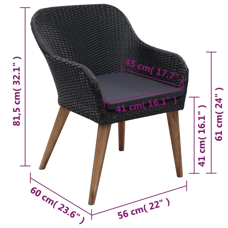 vidaXL Solid Acacia Wood Medium Tough Dining Set in Black