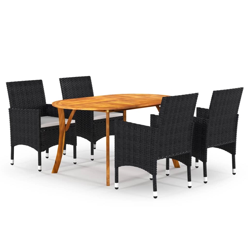 vidaXL Solid Acacia Wood 5 Piece Set Dining Set in Black