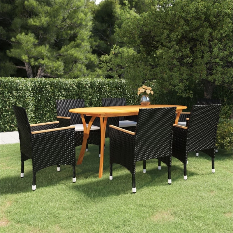 vidaXL Solid Acacia Wood Large Dining Set in Black