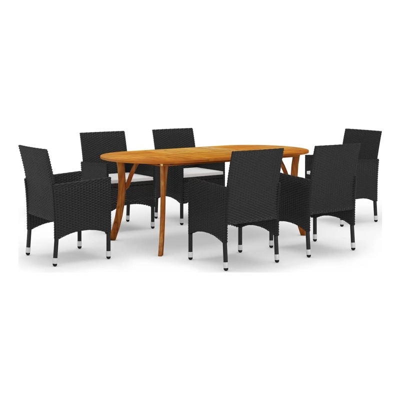 vidaXL Solid Acacia Wood Large Dining Set in Black