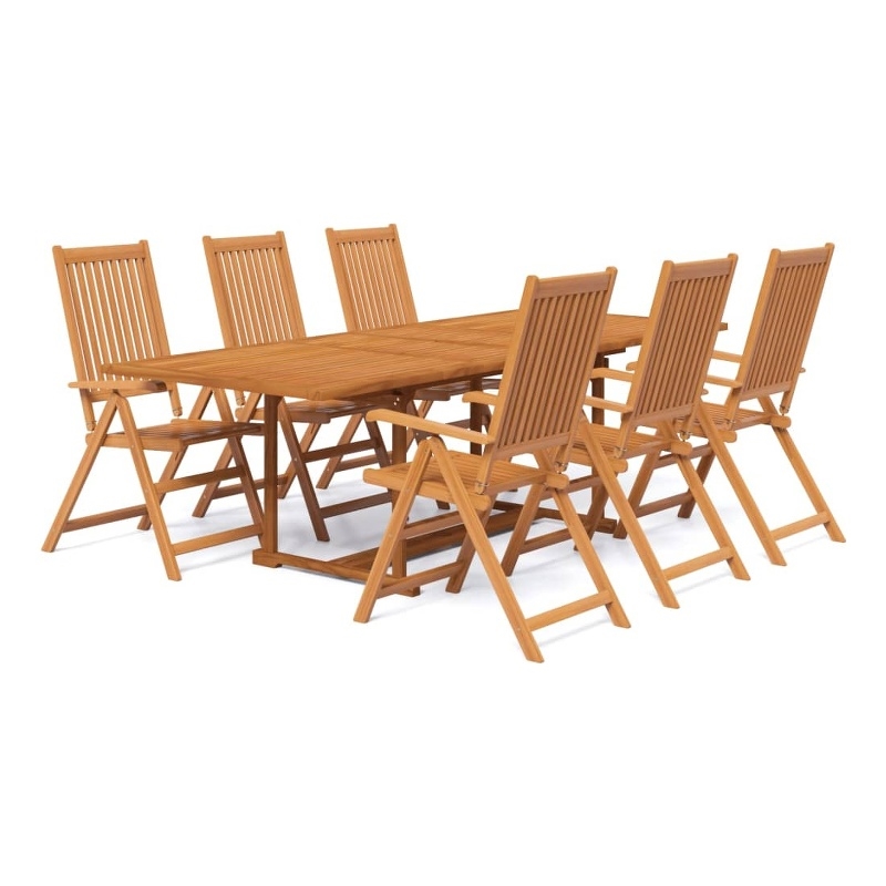 vidaXL Solid Acacia Wood Large Extendable Garden Dining Set Natural/Brown