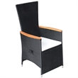 vidaXL Solid Acacia Wood Large Adjustable Armrests Dining Set in Black