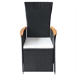 vidaXL Solid Acacia Wood Large Adjustable Armrests Dining Set in Black