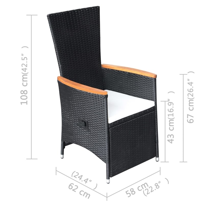 vidaXL Solid Acacia Wood Large Adjustable Armrests Dining Set in Black