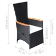 vidaXL Solid Acacia Wood Large Adjustable Armrests Dining Set in Black