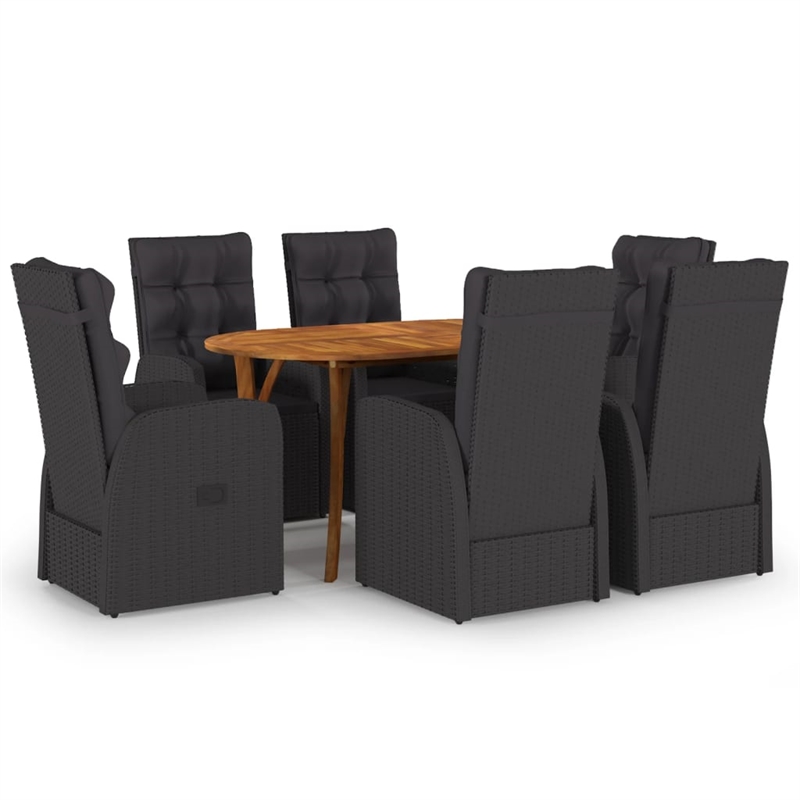 vidaXL Solid Acacia Wood 7 Piece Set Dining Set in Black