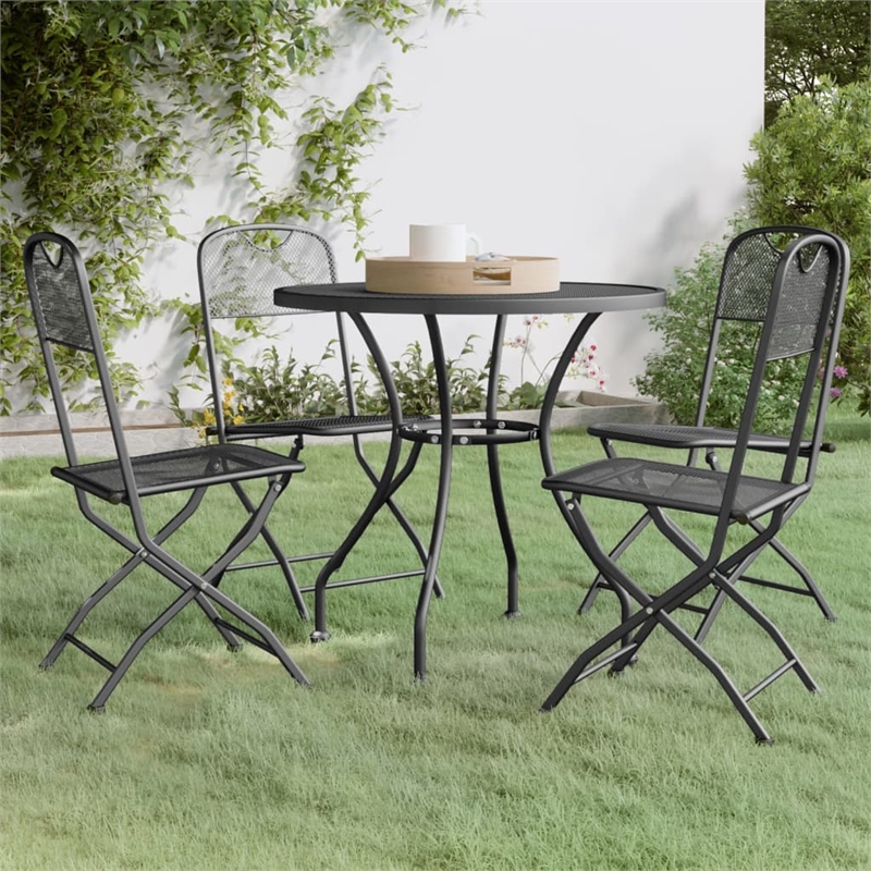 vidaXL Expanded Metal Mesh Medium Foldable Garden Dining Set in Anthracite/Gray