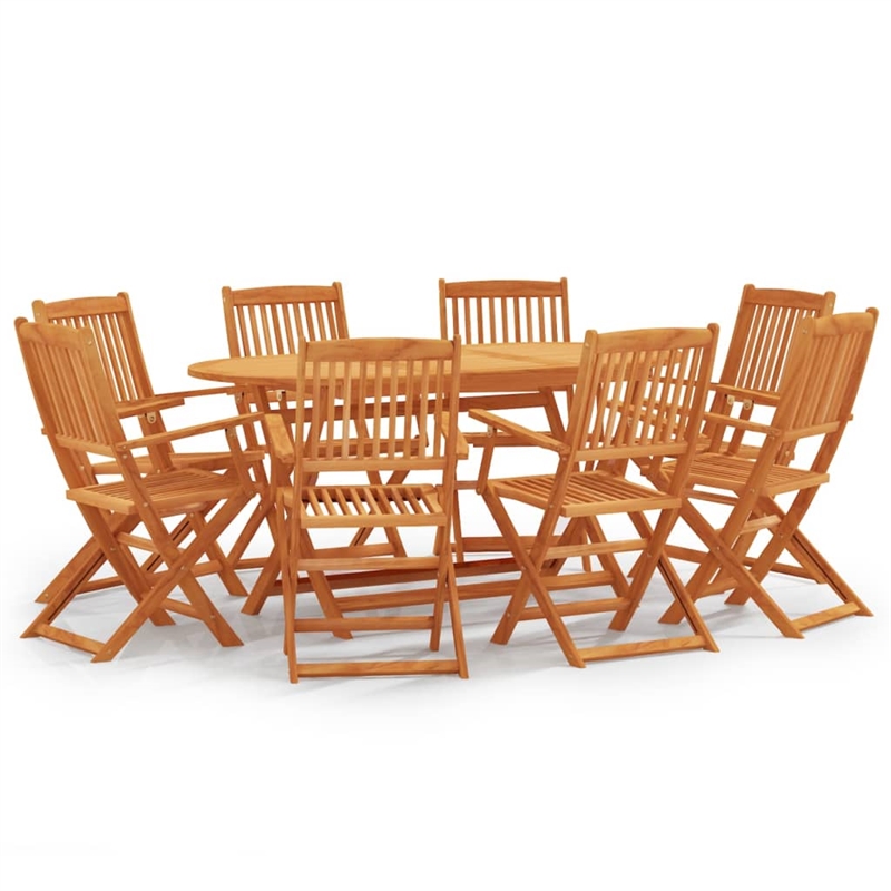 vidaXL Solid Eucalyptus Wood 9 Piece Set Outdoor Dining Set Natural/Brown